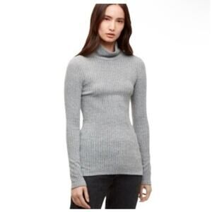 ARITZIA Wilfred Free Buswell Gray Ribbed Mock Neck Lightweight Fitted Sweater M